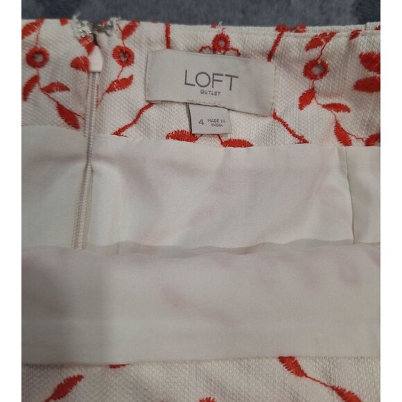 NWOT Loft Embroidered  Red & White Floral A-Line Skirt/Size 4 - Picture 4 of 6